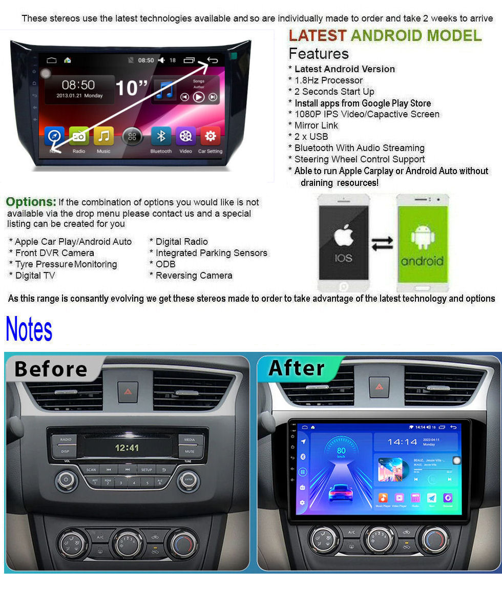 for NISSAN PULSAR GPS BLUETOOTH HEAD UNIT APPLE CARPLAY ANDROID AUTO