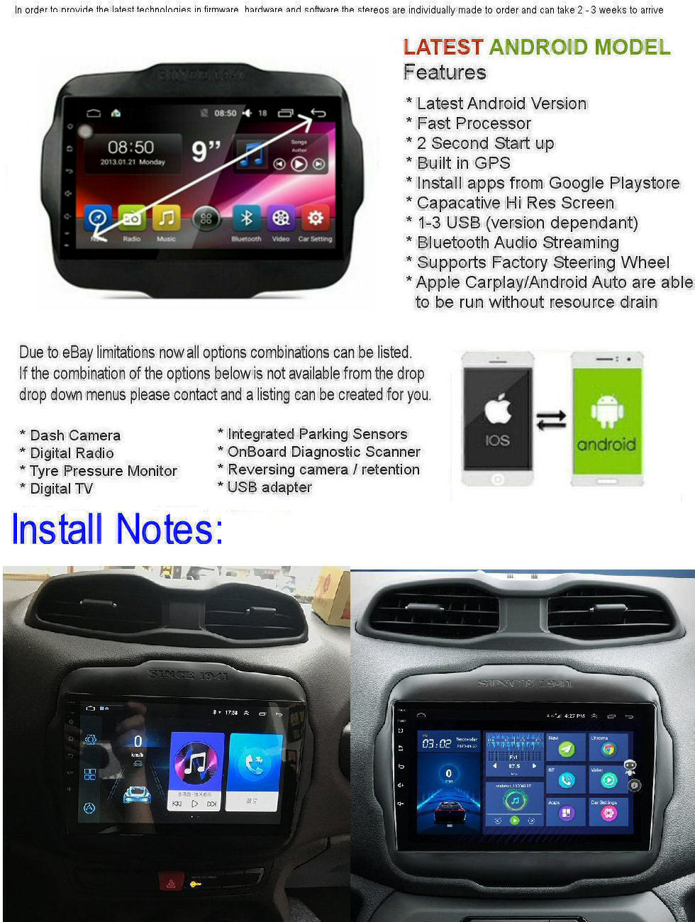 JEEP RENEGADE 201519 GPS BLUETOOTH APPLE CARPLAY ANDROID HEAD UNIT
