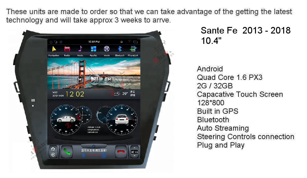 Hyundai Santa Fe 2013-2019 GPS BLUETOOTH HEAD UNIT APPLE CARPLAY